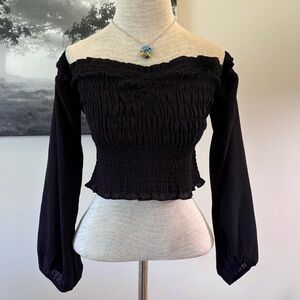 Abercrombie & Fitch Black Off-the-Shoulder Long Sleeve Midriff Top Size L